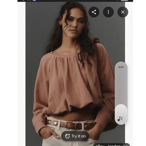 Pilcro Anthropologie Dusty Rose Bubble Hem Cropped Sweatshirt  Womens M